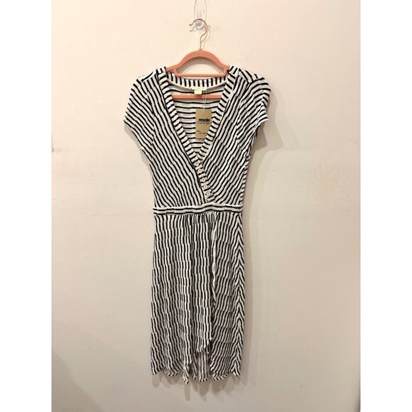 Maeve Anthropologie Paladino Henley Striped Textured Dress Black White Womens XS - Picture 2 of 5